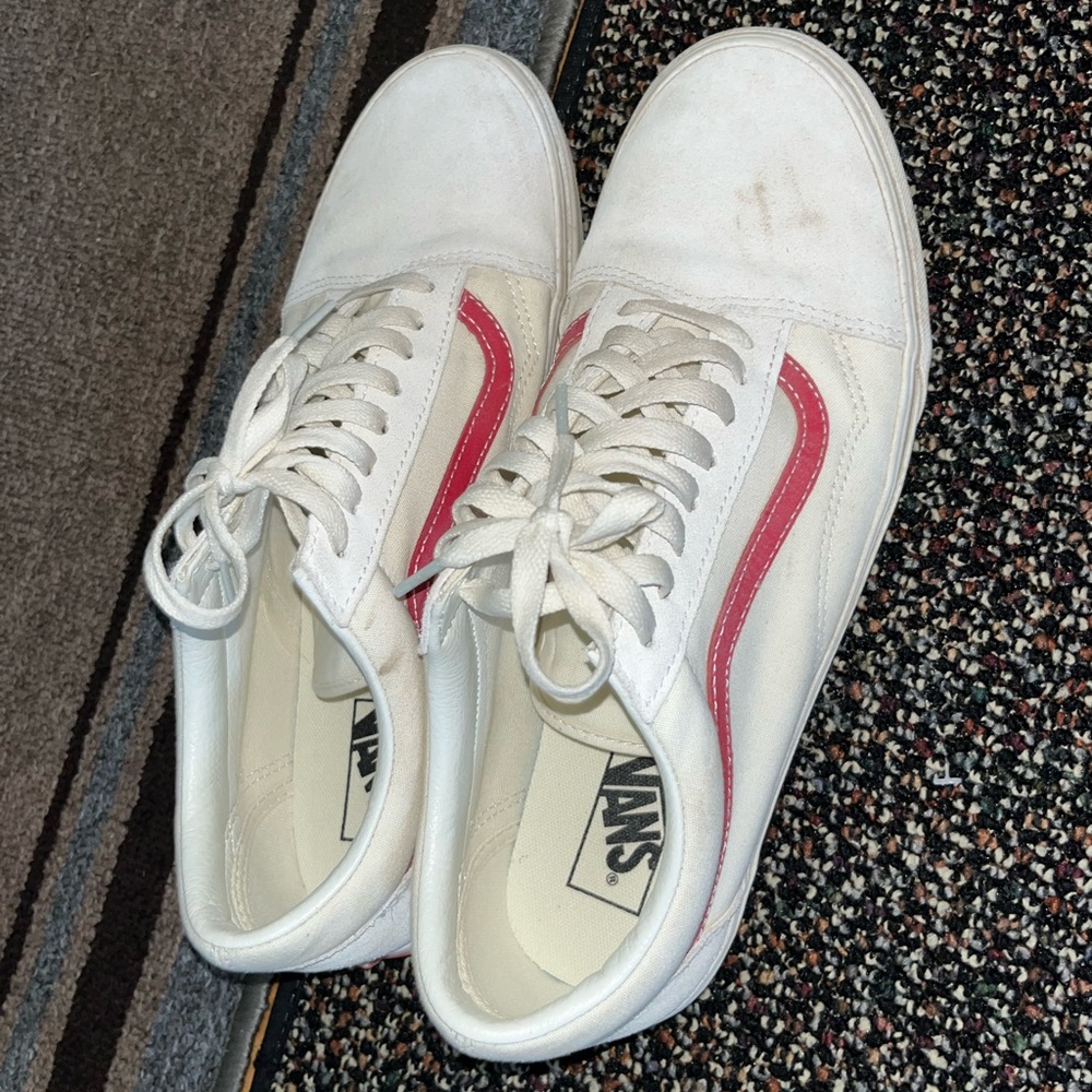 White and red vans mens 12